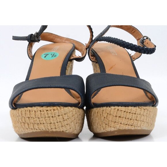 Nine West Womens 7.5 Espadrille High Wedge Heels Open Toe Nautical Vegan Leather - Picture 7 of 7